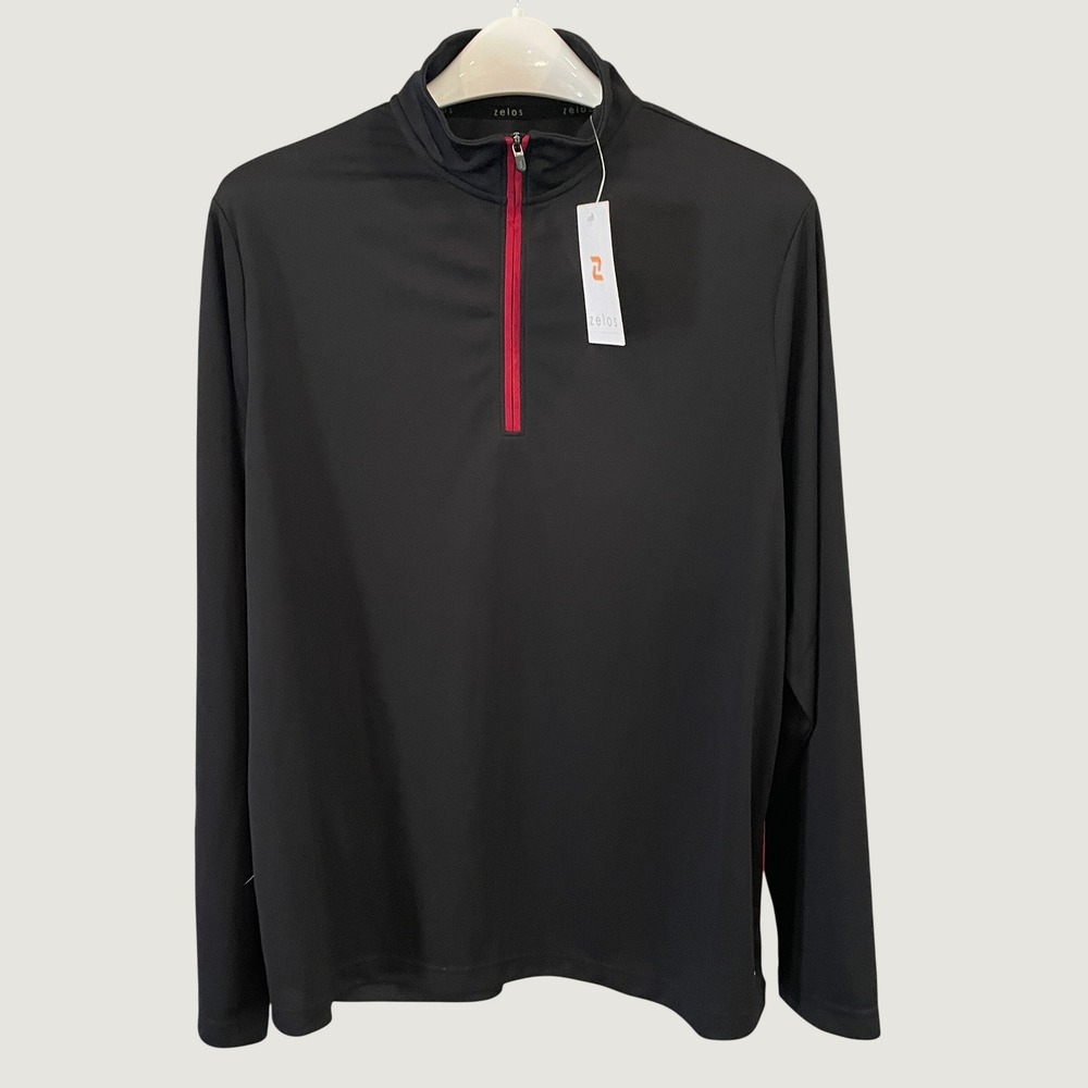 Zelos Mens Quarter Zip Pullover True Black Red Active Long Sleeve Shirt Size M